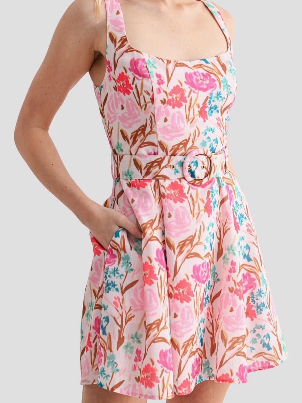 NWT Lush Floral Fit & Flare Belted Dress